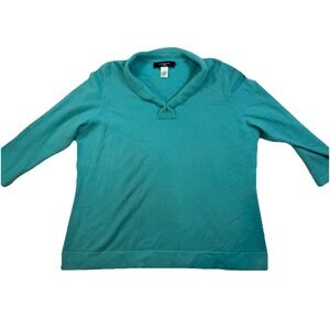 Jones New York Women's  Long Sleeve Teal 100% Cashmere Blouse 1X